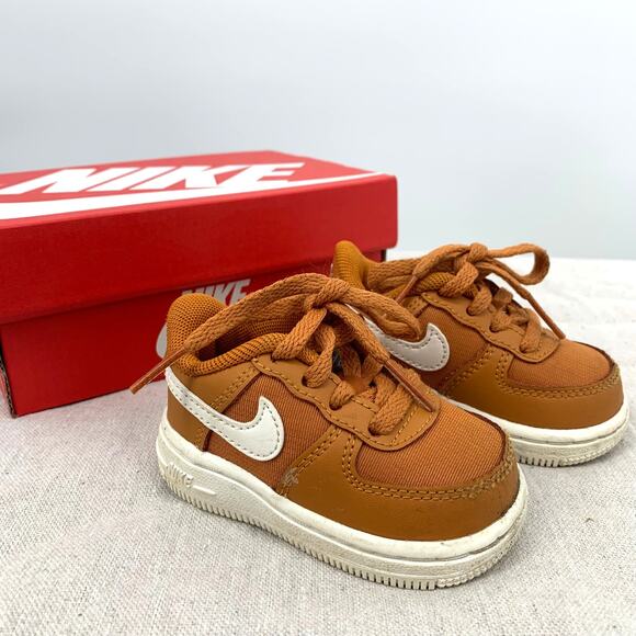 Nike Air Force 1 (TDV) Brown/White Sneaker Shoes Size 3C Toddler/Infant - Picture 2 of 6